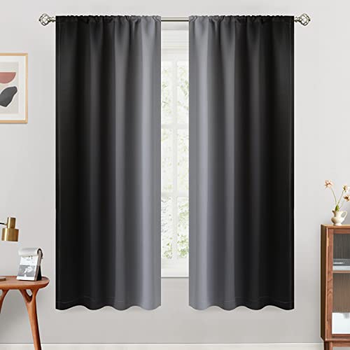 SimpleHome Ombre Room Darkening Curtains for Living Room, Rod Pocket Light Blocking Gradient Black to Greyish White Thermal Insulated Window Curtains Drapes for Bedroom, 2 Panels, 42x63 inches Length - color: Black, size: 42"W x 63"L (Pack of 2)