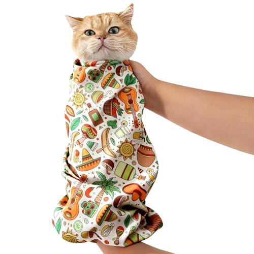 29.5" Cat Grooming Wrap,cat wrap for Cutting Nails,Self-Adhesive cat Swaddle wrap cat Restraint cat wrap Blanket for Medicine, Nail Clipping, Teeth Brushing,White Guitar(Within 16lbs) - color: White guitar, size: XL-29.5in