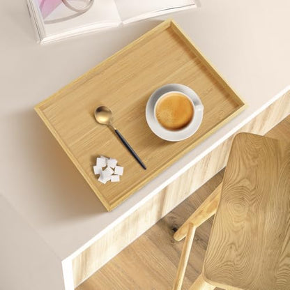 BFTOU 2pcs Rectangular Bamboo Serving Tray for Eating Drinks Storage Snacks TV Breakfast Coffee Parties Bathroom(13.8"x 10.2"x 0.8")