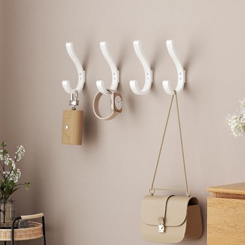 Wall Hooks for Hanging Coat/Backpack - 5.4'' Large 40LBS Heavy Duty Hanger Wall Mount Screw in, for Towel, Closet, Robe, Bag, Outdoor, White 4 Pack - size: 4 Pack