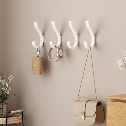 Wall Hooks for Hanging Coat/Backpack - 5.4'' Large 40LBS Heavy Duty Hanger Wall Mount Screw in, for Towel, Closet, Robe, Bag, Outdoor, White 4 Pack - size: 4 Pack