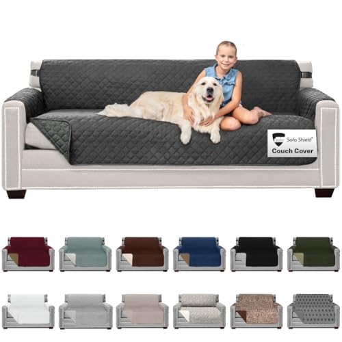 Sofa Shield® Couch Slip Covers for Dogs, Reversible Furniture Protector with Strap, Stain and Tear Resistant Cushion Cover, 78 inch Seat, Machine Washable Slipcover Dog Pets Cats, Charcoal - color: Charcoal/Charcoal, size: Couch Sofa XL