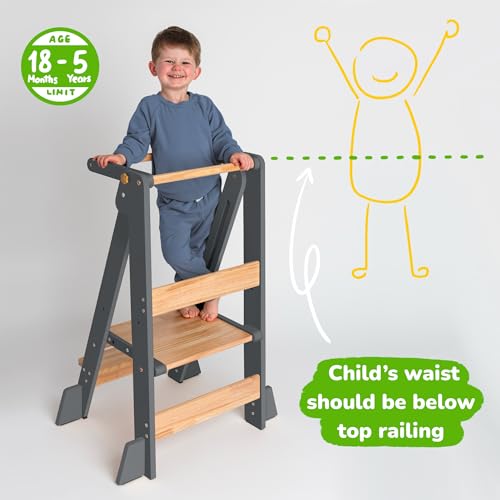OCODILE Adjustable Foldable Toddler Tower – Folding Tower for Kids | Montessori Toddler Kitchen Step Stool Helper for Independence - Gray - color: 1 - Gray