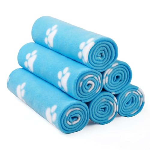 LINENLUX Cute Dog Blanket for Small Medium Dogs 6-Pack Soft Stretchy Fleece Blankets for Pet Cat Puppy Warm Wrinkle-Resistant Throw for Couch Bed Outdoor Light Blue 45x31 inch (Pack of 6) - color: Light Blue, size: 45x31 inch (Pack of 6)