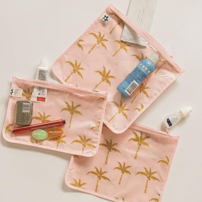Tiny Twinkle Diaper Bag Organizing Pouches|3 Pack Mess-Proof Clear Front Travel Organizer Bags&TSA Approved Toiletry Bag Set for Baby and Mom Essentials - color: Royal Palm