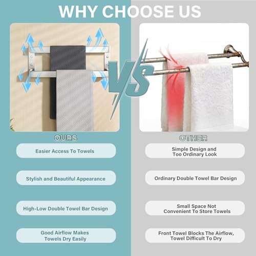 Alise Double Towel Bar, 16" Towel Racks for Bathroom Wall Mounted, SUS304 Stainless Steel Bathroom Towel Holder, Modern Quick Drying Towel Hanger, Brushed Nickel - color: Brushed Nickel, size: 16-inch