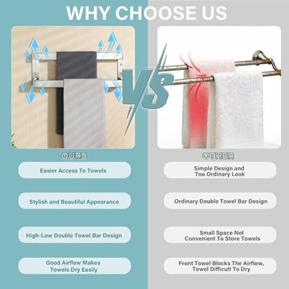Alise Double Towel Bar, 16" Towel Racks for Bathroom Wall Mounted, SUS304 Stainless Steel Bathroom Towel Holder, Modern Quick Drying Towel Hanger, Brushed Nickel - color: Brushed Nickel, size: 16-inch