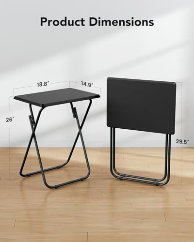 HUANUO Folding TV Tray Table -Stable Tray Table with No Assembly Required, TV Dinner Tray for Eating, Foldable Snack Tables for Bed & Sofa (Black) - color: Black