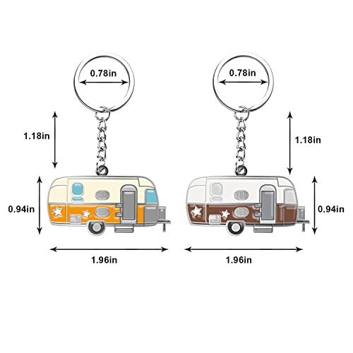 Camper Keychain Happy RV Keyring RV Keychain Couples Keychain Set Gifts for Men Women Camping Accessories 2 Pack - color: Orange&coffee Brown