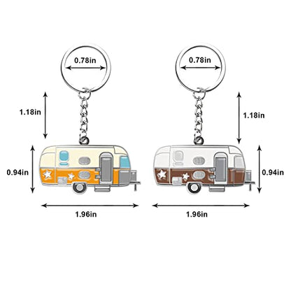 Camper Keychain Happy RV Keyring RV Keychain Couples Keychain Set Gifts for Men Women Camping Accessories 2 Pack - color: Orange&coffee Brown