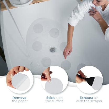 Anti Slip Shower Stickers 24 PCS, Invisible Non-Slip Shower Strips for Adults, Premium Adhesive Bath Tub Stickers (Clear) - color: Clear, size: Round