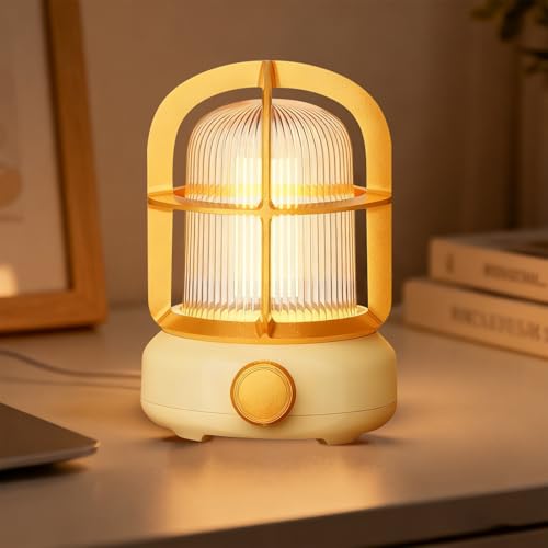 Cute Camping Lantern with Adjustable Dimming & USB-C Charging, Desk Decor for Bedroom, Indoor Outdoor Adventures & Emergency Use Gift, Retro Atmosphere Lamp for Bar (Yellow) - color: White