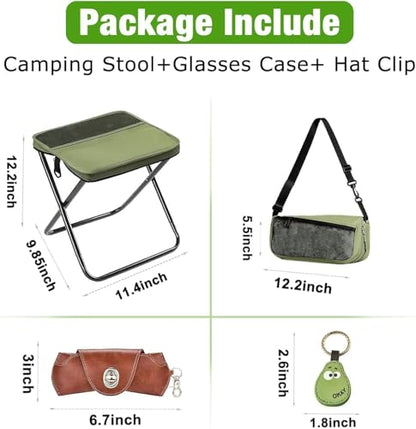 Portable Ultralight Collapsible Camping Stool,Stool Folding Chair,Lightweight Handy Fishing Stool 350 LB,Backpack Pocket Stool for Hiking Picnic Travel with Sunglass Bag and Magnetic Hat Clip - color: Green+large