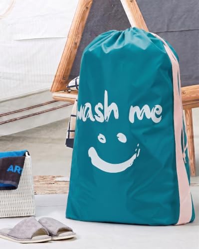 HOMEST 2 Pack XL Wash Me Travel Laundry Bag with Strap, Dirty Garments Organizer, Large Enough to Hold 4 Loads of Clothes, Easy Fit a Hamper or Clothing Basket, Grey and Sky Blue - color: (Ⅲ- With strap )Grey & Sky Blue