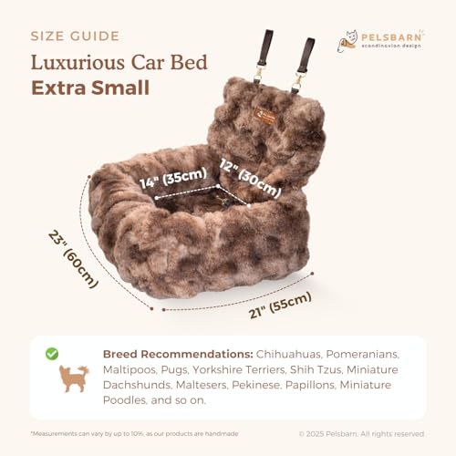 Pelsbarn Luxurious Cozy Car Bed - X-Small Luxury Travel Dog Bed with Safety Belt - Ultra Soft Faux Fur - Brown - color: Brown, size: X-Small