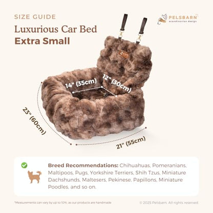 Pelsbarn Luxurious Cozy Car Bed - X-Small Luxury Travel Dog Bed with Safety Belt - Ultra Soft Faux Fur - Brown - color: Brown, size: X-Small