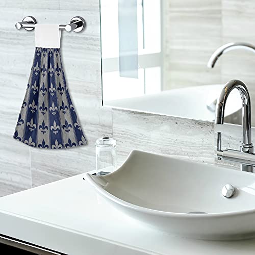 Vnurnrn Hand Towels for Kitchen 2 Pcs Hanging Kitchen Towels Set，Soft Absorbent Tea Bar Dish Cloths Bath Towel for Bathroom Laundry Room (Navy Blue Fleur De Lis) - color: Navy Blue Fleur De Lis
