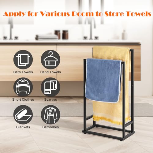 Freestanding Towel Racks 2 Tier Small Towel Holder Stand for Bathroom Matte Black Stainless Steel Industrial Towel Drying Rack for Hand Towels Blanket - color: Black