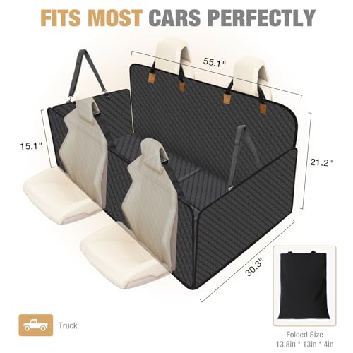 Lekereise Dog Car Seat Cover for Back Seat,Large Hard Bottom Dog Hammock for Car,Camping Air Mattress, Hammock Travel Bed for Truck Car SUV (Black)