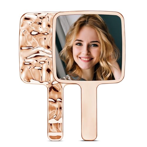 Handheld Mirror, Water Ripples Hand Mirror with Handle for Makeup, Square, Rose Gold, Medium (5 x 9 inches) - color: Rose Gold, size: 9"L x 5.1"W