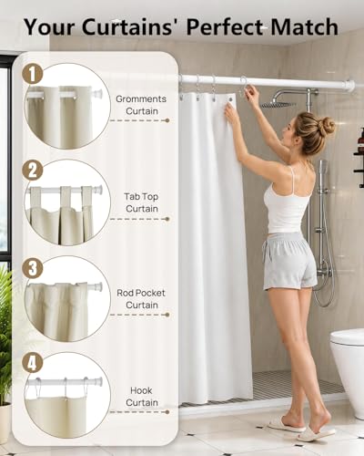 Tension Curtain Rod by EZFurni, 35 to 76 Inches, Spring Loaded Curtain Rods No Drilling, Renter Friendly Tension Rod for Closet, Window, Bathroom, Anti-slip, Screwless, White - color: White, size: 35-76 Inches