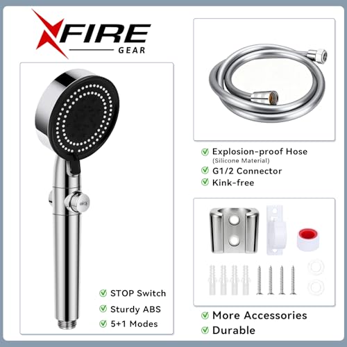 RV Shower Head with Hose, 5+1 Mode High Pressure Replacement with On/Off Switch, Water Saving Motorhome Shower Head for RV/Campervan, Caravan(Silver) - color: Silver