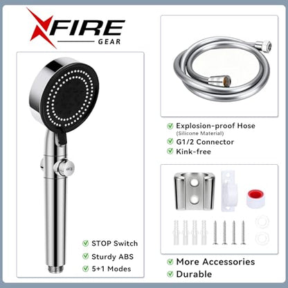RV Shower Head with Hose, 5+1 Mode High Pressure Replacement with On/Off Switch, Water Saving Motorhome Shower Head for RV/Campervan, Caravan(Silver) - color: Silver