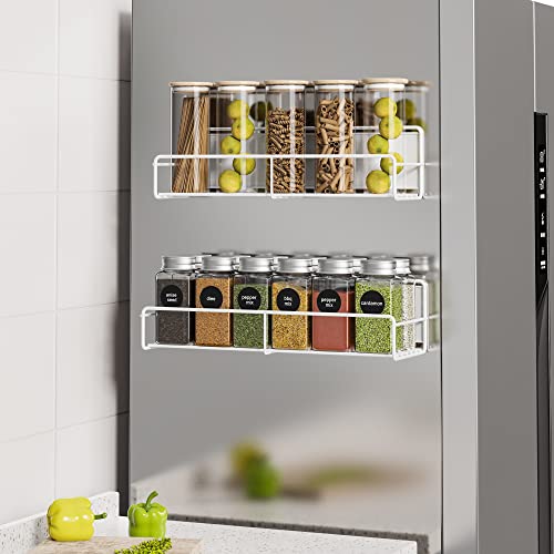 Mystozer 2 Pack Magnetic Spice Rack Organizer, Space Saver for Refrigerator and Whiteboard, Metal Fridge Shelf for Kitchen and Classroom Seasoning Organizer Seasoning Rack Condiment Organizer(White) - color: White, size: 2 Pack - Standard