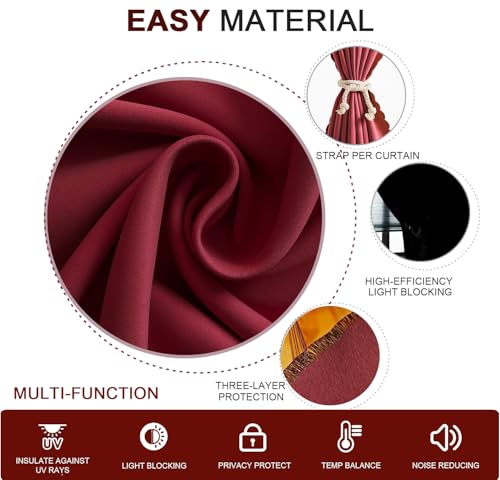 Self Adhesive Curtains - No Drilling, No Rod, Easy to Install Blackout Curtains for Window Blinds,Bedroom(Burgundy 35 * 59in-1P) - color: Burgundy, size: 35"W x 59"L (Pack of 1)