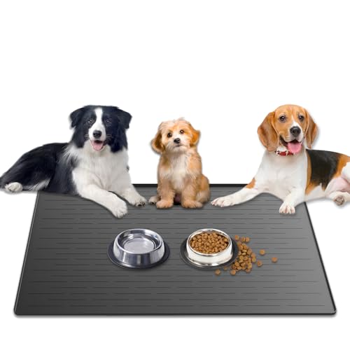 1.5MM Super Thick Dog Food Mat, 40"x30" Silicone Dog and Cat Mats for Food and Water Bowls, Waterproof Pet Feeding Mat for Contain Spills Protects Floors, Multiple Colors & Sizes for Pets, Dark Gray - color: Dark Gray, size: 40"L x 30"W