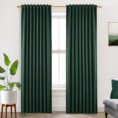 SHINELAND Dark Emerald Green Pleated Blackout Curtains, 52 x 84 Inches Long Forest Green Curtains, Rod Pocket Thermal Insulated Black Out Curtains for Bedroom Living Room, 2 Panels Set - color: Emerald Green, size: 52"W x 84"L (Pack of 2)