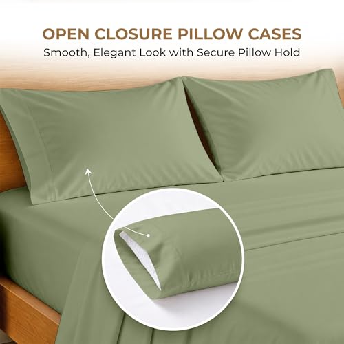 SGI bedding 100% Egyptian Cotton Sheets King Size – 600 Thread Count Sheets Set Soft, Cooling, 15" Deep Pocket, Luxury Hotel Bedding, Breathable, Durable - Moss - color: 11 - Moss, size: King