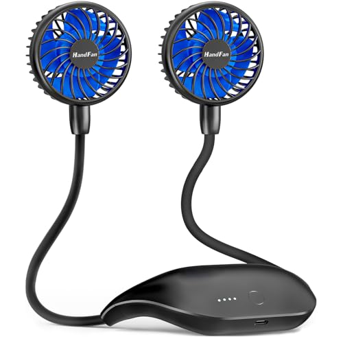 HandFan 10000mAh Portable Neck Fan Rechargeable, 48Hrs Long-Lasted Wearable Personal Fans, Hands Free Necklace Fans, Hanging Cooling Fan for Travel, Hiking, Fishing, Gifts for Women Men - color: Black(10000mAh), size: 10000mAh