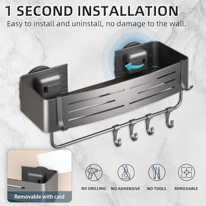 Onemake Suction Cup Shower Caddy, No Drilling Bathroom Organizer Shelf, Strong Vacuum Suction Holds Up to 22 lbs, Removable Shower Shelf for Tile Glass, Kitchen & Bathroom Storage Basket - style: 1 Tier-Gray Square Caddy