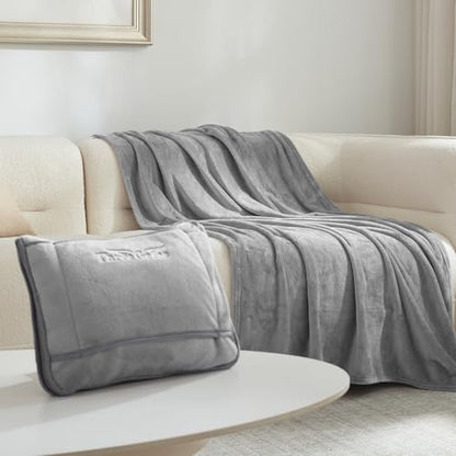 Three Geese 2-in-1 Travel Blanket Blanket and Pillows, Soft Flannel Airplane Throw with Hand Luggage Belt, 65x40inches, Portable Compact Design with Bag, Ideal for Travel Comfort
