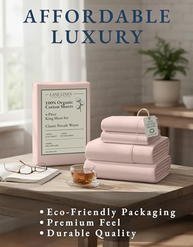 Lane Linen King Sheets 100% Organic Cotton Percale Cooling 4pc - Sepia Rose - color: 03: Dusty Rose, size: King