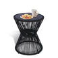 SUNNYPARK Outdoor Side Table 20'' H Small End Tables Woven Rope Weather Resistant with Glass Top Round Coffee Table for Indoor Balcony Patio Poolside (Black) - color: Black