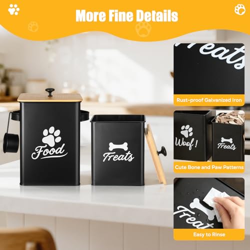 Dog Treat Container Set of 2, Dog Food Storage Containers with Airtight Lids, Metal dog treat jars for Kitchen Countertop, Pet Cookie Canister to Keep Treats Fresh, 9.4''×7.1''×9.6", Black - size: 9.4*9.6&5.9*7.1