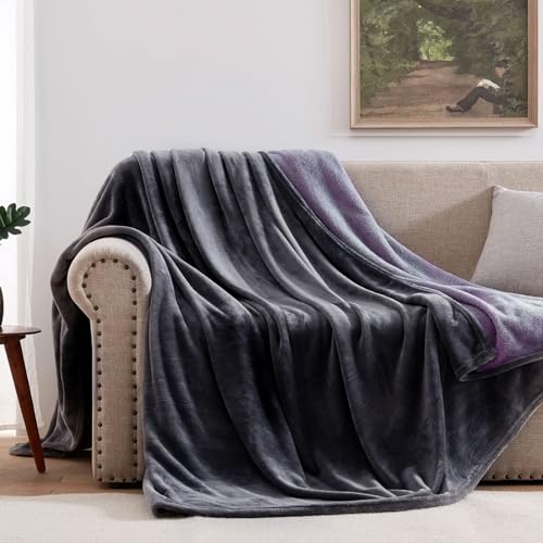 YISURE Reversible Bed Throw Blanket Water Proof and Stain-Proof, Queen Size 80"x60" (Grey/Violet), Leakproof, Soft Repellant Bed Cover for Couches Sofa and Mattress, Washable and Reusable - color: Grey/Violet, size: 80x60 in