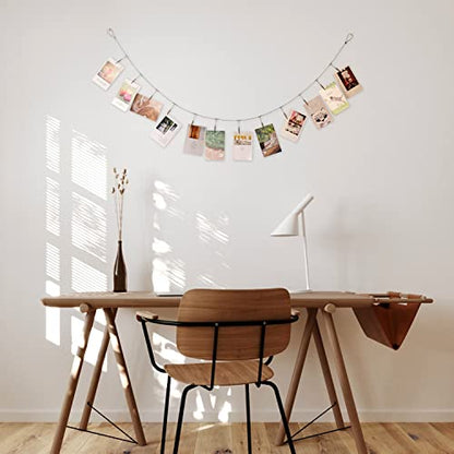 Multi-Purpose Steel Wall Hanging Photo Display Cable Wire Rod String with 12 Clips for Hanging Photos Notes and Artworks (Alligator Clip) - size: alligator clip
