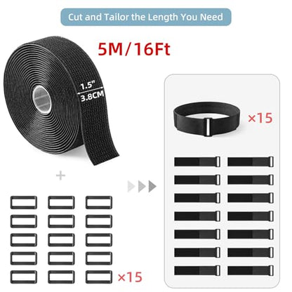 Trilancer 1.5''x 16Ft Heavy Duty Hook and Loop Straps with 15 Buckles – Adjustable, Cut-to-Length, Reusable Cinch Straps for Securing Cables, Hoses, Pipes, and More - size: 1.5'' x 16Ft
