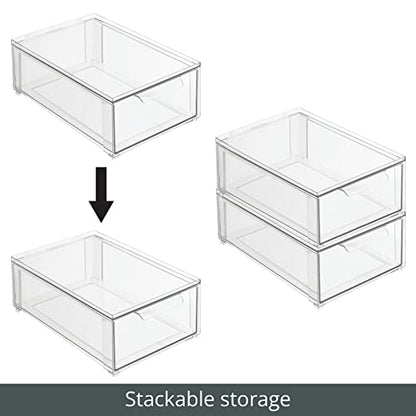 mDesign Plastic Stackable Bathroom Storage Organizer Bin with Pull Out Drawer for Cabinet, Vanity, Shelf, Cupboard, Cabinet, or Closet Organization - Lumiere Collection - 8 Pack - (Clear, 8 x 12 x 4) - size: 8 x 12 x 4 (Pack of 8)