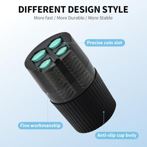 4-Slot Car Coin Holder, Large Capacity Coin Organizer, Universal Car Coi-n Dispenser Storage for Cup Holder, Change Holder Compatible with Most Vehicles & Trucks(Color:Black)