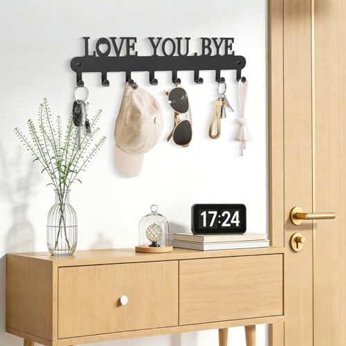 Key Holder for Wall - 'Love You Bye' Key Hooks,Key Holder Wall Mount Self Adhesive, Key Rack Wall Mount for Wall No Drill for Living Room, Kitchen, Bathroom, Garage (White, 6 Hooks) - color: Love You Bye' Black 2p