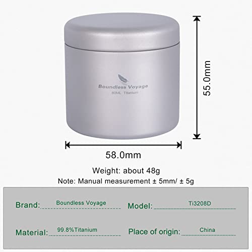 Boundless Voyage Titanium Small Tin Can Box Canister Tea Tins Coffee Tins Food Storage Container for Tea,Coffee, Herb, Candy, Chocolate, Sugar, Spices, Beans - color: Ti3208D-80ml 1pcs