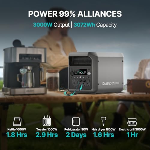 DABBSSON 3072Wh Solar Generator with 420W Solar Panel, Semi-Solid LiFePO4, 3000W AC Output 6,TT-30 1 for Charging RV,P-Boost 3600W,Lightweight,1.3X Runtime, 3000L Power Station for Camping Home Backup - style: 3000L+420W Solar Panel