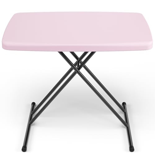 30 Inch Folding Table, Adjustable Height TV Tray for Small Spaces, Heavy Duty Foldable Utility Table for Laptop, Dining, Camping, No Assembly, 200 lbs Capacity, Pink Granite - color: Pink, size: 30 Inch