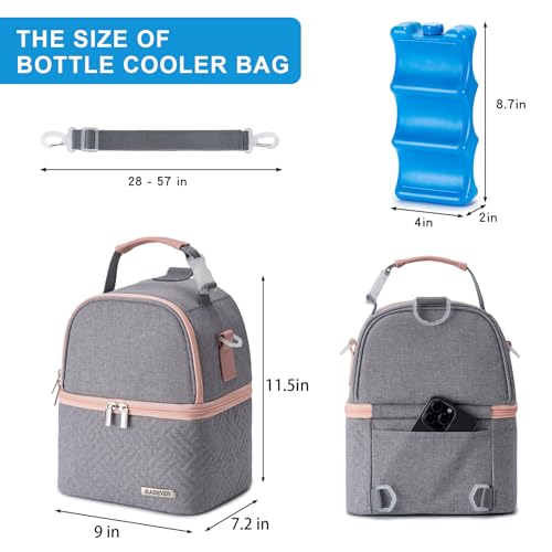 Breastmilk Cooler Bag with Ice Pack Fits 6 Baby Bottles up to 9 Ounce, Breast Milk Pump Cooler Bag with Shoulder Strap for Nursing Mom Daycare, Work, Travel- Grey - color: Grey