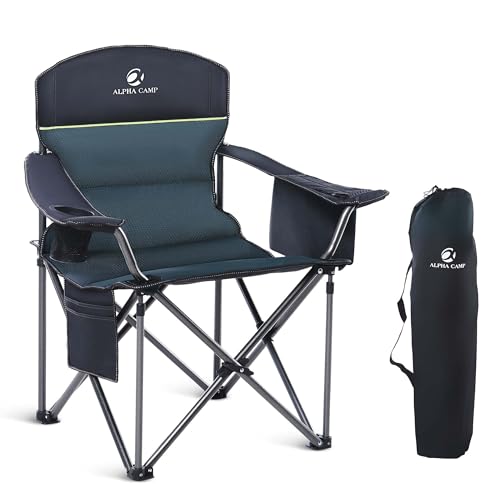 LET'S CAMP Oversized Folding Camping Chair Portable Outdoor Heavy Duty Padded Chairs Lawn Chair with Cup Holder, Storage Pocket and Cooler Bag, Supports 450LBS, for Camp, Travel, Picnic (Green) - color: Green, size: Single Pack