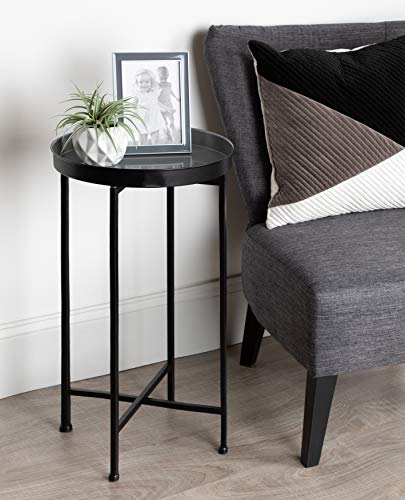 Kate and Laurel Celia Round Foldable Tray Accent Table, 14" x 14" x 25.75", Gray and Black, Modern Minimalist Design and Magnetic Tabletop - color: Black/Gray